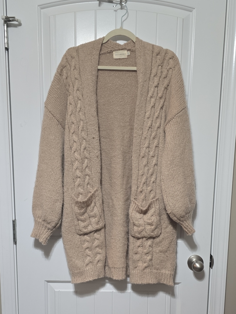 Dreamers Taupe Cable Knit Open Cardigan